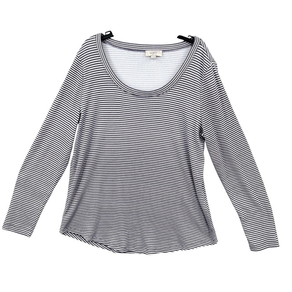 LOFT Outlet Striped Ribbed Long Sleeve‎ Scoop Neck Top Size L Coastal Minimalist